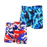 NautySaurs 2 Pack Boys Swimming Trunks 1-11 Years Kids Swimwear Dinosaur Shark Shorts (Camouflage-Red+Blue, 6-8 Years)