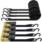 Ratchet Tie Down Straps 4 Pack, Ohuhu 4.6m Securing Straps 680kg Break Strength Black Logistic Cargo Straps with Metal Hook for Moving Cargo, Appliances, Motorcycle - Rubber Coated Metal Handles