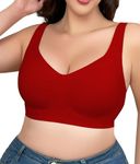 SHAPERX Bras for Women No Underwire Seamless Oversized Everyday Bra Comfort Wireless Padded Soft Support Bras, SZ8026-Red-L