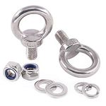 Glarks 8Pcs M16 Heavy Duty Screw Bolt, 304 Stainless Steel Male Thread Machinery Shoulder Lifting Ring Eye Bolt with Lock Nuts/Lock Washers/Flat Washers Set