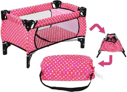 fash n kolor Doll Pack N Play Crib Polka Dot Design Fits up to 18" Dolls Blanket and Carry Bag Included