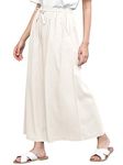 LL Womens Washed Linen Casual Loose Wide Leg Pants Pocket Pant with Draw String M White