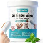 MEDUWEDU Wider Ear Cleaner Finger Wipes 60 Counts, Dog Ear Cleaner, Grooming Kit Care for Dogs and Cats,Otic Cleaning Pads, Remove Wax, Dirt & Stop Smelly, Itchy, Non-Irritating, Mint Scent