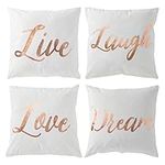 Set of 4 Rose Gold Throw Pillow Covers, 17x17 Inch Decorative Pillow Cases with Live, Laugh, Love, Dream in Elegant Script