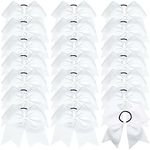 Jeffan 20 Pieces 8 inch White Cheerleader Bows Ponytail Holder Elastic Hair Ties Grosgrain Ribbon Hair Accessories for Teens Women Girls Softball Competition Sports Cheerleaders