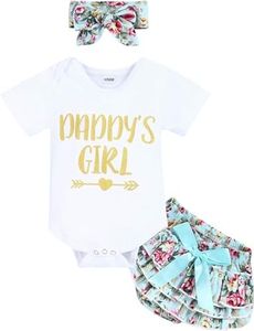 KISSB Newborn Baby Girl Summer Clothes Outfits Daddys Little Girl Short Sleeve Romper Infant Floral Shorts Set 3Pcs…, White+green, Newborn