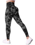 ZAAYO Sport Leggings for Women Tie Dye High Waist Gym Leggings Scrunch Boom Booty Leggings for Yoga Gym Workout Fitness Black Grey L