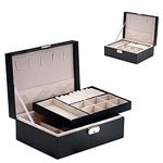 PROVO Jewellery Box Organizer, 2-Layer Leather Jewellery Storage Case with Lock and Removable Tray & Divider, Lockable PU Leather Jewellery Holder for Necklace Watch with Lid Gifts for Girls Women