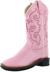 OLD WEST Girl's Square Toe Synthetic Leather Stitched Western Boots, Shiny Pink Foot/Pink Shaft, 13 D