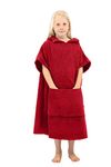 ALLEN & MATE Kids Swim Changing Robe - Quick Dry 100% Terry Cotton Beach Poncho Towel with Hood & Pocket for Boys & Girls (6-9 Years, Wine Red)