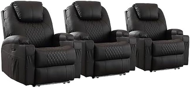 IBTKIG Power Recliner Chair with Massage and Heat, Leather Home Theater Seating with LED Lights/Cup Holders/Side Pocket/USB Port, Reclining Sofa Chair for Living Room (3, Brown)