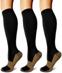 Copper Compression Socks (3 Pairs), 15-20 mmhg is BEST Athletic & Medical for Men & Women, Running, Flight, Travel, Nurses - Boost Performance, Blood Circulation & Recovery (Large/X-Large, Black)