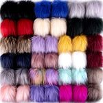 SIQUK 40 Pieces Faux Fur Pom Pom Balls DIY Faux Fox Fur Fluffy Pom Pom with Elastic Loop for Hats Scarves Gloves Bags Accessories(20 Bright Colors, 2 Pcs for Each Color)