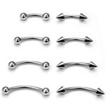 Boernfnso Eyebrow Piercing Jewelry Surgical Steel Curved Barbell Tiny Eyebrow Ring Vertical Labret Lip Jewelry Ear Rook Navel Small Belly Button Ring for Women Men 20g 16g 6mm/8mm/10mm/12mm, Metal