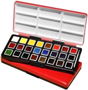 rubens Watercolor Paint Set, 24 Vivid Colors Transparent Watercolor, Artist Solid Watercolor Paint, Professional Travel Water Color, Portable Art Paint Supplier Red Box for Beginner, Student, Adult