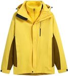 YAWOTS Mens Windproof Jacket Waterproof 3 in 1 Lightweight Mountain Sport Jacket Outdoor Hooded Windbreaker Raincoat, Yellow, Large