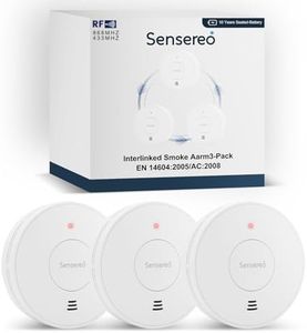 Sensereo Wireless Interconnected Smoke Alarm, Smoke Detector, Fire Alarm with 10-Year Sealed-For-Life Battery & LED Indicator, 820 ft Transmission Range, CE EN14604 Marked (3-Pack)