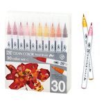 ZIG Clean Color Real Brush, NEW 30 colors set C, Flexible Brush Tips, Watercolor Pens for Painting, Drawing, Calligraphy and Brush Lettering for Artists, Made in Japan