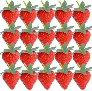 Notakia 20Pcs Fake Strawberry Decor Plastic Lifelike Fake Strawberries Faux Fruit Party Decoration Artificial Fruits Photography Prop for Home Kitchen Decoration