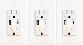 Outlet USB Light,Grenncycle 3PK 15A High Speed Wall Outlet Cover with Nightlight Built in,4.8A USB A/C Ports Electrical Outlet Tamper-Resistant,Wall Plate Included for Home,Dorm Room