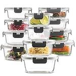 FineDine Food Storage Containers, Glass Kitchen Organizers and Storage 24PCS (12 Containers & 12 Airtight Lids), Pantry Organizers and Storage, BPA Free, Leak Proof - Grey