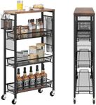 DWVO Slim Rolling Cart, 19.2''x 7.3''x 34.3'', 4-Tier Storage Rolling Cart, Narrow Cart with Handle, Metal Frame, for Kitchen, Dining Room, Laundry, Home Office, Rustic Brown and Black