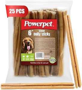 Powerpet 100% Natural Steer Stick - High Protein Bully Stick, Low Fat, Healthy Dog Treats, Long-Lasting Dog Chews, Easily Digestible, Cleans Teeth, Low Odor, for All Breeds & Sizes, 6" - 25 Count