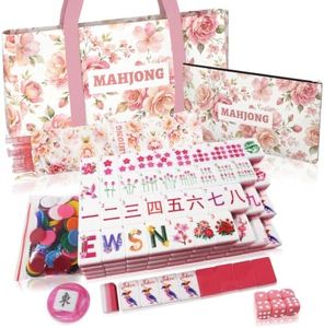 MILBOPAX 1.2” American Mahjong Set Complete - 168 Pink Floral Acrylic Tiles, 4 Upgraded Non-Slip Mahjong Racks with Pushers, Dice & Chips, Pretty Mah Jongg Gift for Women Mom Birthday Beginners