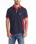 Nautica Men's Short Sleeve Color Block Performance Pique Polo Shirt, Navy, 3XL