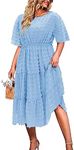 IN'VOLAND Womens Plus Size Swiss Dot Dress Chiffon Short Sleeve High Waist A Line Ruffle Tiered Babydoll Midi Dress