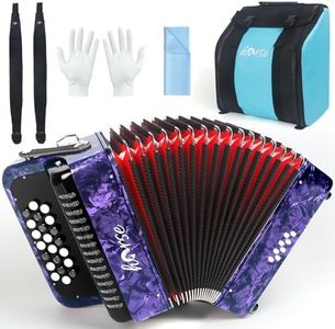 Horse 22 Key 8 Bass Accordion, Acordeones Para Adultos, Stable Pitch 22 Keys Button Accordions, Acordeón De Adulto Azul for Beginners Adults Students with Padded Bag, Cleaning Cloth, Strap(Purple)