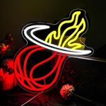 Miami Sports Team Heat Neon Sign Basketball Neon Sign Team Logo Neon Lights for Man Cave,Sport Signs Decor for Bedroom,Bar,Club,Teens Room，15.8 * 13in (heat)