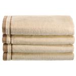 Creative Scents 100% Cotton Velour Fingertip Towels - 4 Pack 11 by 18 Inch – Decorative, Extra Absorbent and Soft Face Towel, Ideal for Bathroom and Powder Room (Cream with Embroidered Brown Trim)