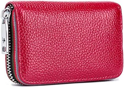 YOKONICO Credit Card Holder New Upgrade Genuine Leather RFID Blocking Credit Card Wallet with Zipper Mini Card Card Wallet Business Case Purse Credit Card Holder for Men Women (Wine Red)