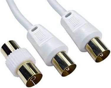 Ex-Pro® AV-Pro 0.5m Gold Plated TV Coax Aerial Cable Lead Wire (M-M) with Female to Female Adapter (M-F) - White