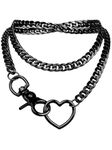 paloli Women's Slip Chain Rainbow Heart O-Ring Chunky Chain Necklace, Rays Cuban Long Layered Jewelry, Adjustable Lariat Y-Necklace Heart Loop Choker (34'', Black-Black)