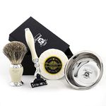 Haryali London Shaving Kit – 4 Pc Shaving Kit – Double Edge Safety Razor - White Badger Hair Shaving Brush – Shaving Soap – Shaving Bowl – White Color Shaving Set as Gift