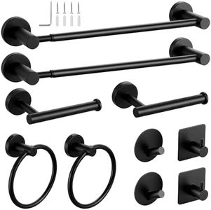 10-Pieces Matte Black Bathroom Accessories Set,Adjustable 14.5-24 Inch Bath Towel Bar Set, SUS 304 Stainless Steel Bathroom Hardware Set, Towel Racks for Bathroom Wall Mounted