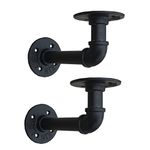 2pcs Industrial Style Pipe Shelf Brackets Antique Black Iron Wall Mount Hanging (Set of 2, 17x8.5cm)