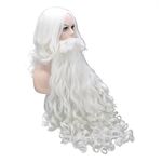 IMISSU Long Moustache Christmas Costumes Santa Claus White Wig and Beard Set Xmas Gift Cosplay Wigs (80cm Beard and Wig)