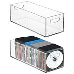 Frcctre 2 Pack Acrylic DVD/CD Storage Box, Clear DVD Holder Case with Handles, Stackable Storage Container Shelf Organizer Bin for DVDs, CDs, Video Games, Blu-ray, Books, Home, Office