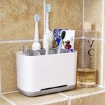 AUMA Toothbrush Holder - Bathroom Toothbrush and Toothpaste Storage Organizer Caddy, Made of Food-Grade PP and ABS Plastic, BPA-Free, Detachable for Easy Cleaning, Large, Grey