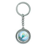 GRAPHICS & MORE Pretty Parakeet Budgie Keychain Spinning Round Chrome Plated Metal, Chrome, One size