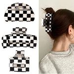 Bmobuo Vintage Checkered Y2K Hair Barrettes, Aesthetic 3Pcs Claw Clips for Women and Girls