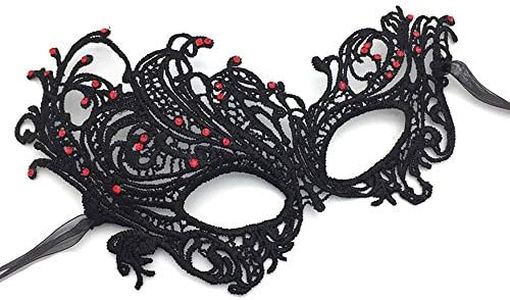 iMapo Masquerade Mask with Rhinestones, Halloween Mardi Gras Masks for Women Lady, Christmas Cosplay Venetian Party Prom Ball Lace Eye Masks - Black