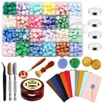 Wax Seal Stamp Kit, All-in-One DIY Wax Sealing Set 24 Colors 624Pcs Wax Seal Beads with 2 Wax Seal Stamp, Sealing Wax Warmer, Wax Seal Metallic Pen and 10 Envelope, Wax Seal Kit for Gift and Decor