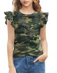 Arshiner Girls Casual Tie Dye Short-Sleeve T-Shirt Cute Flying Sleeves Summer Blouse for Girls Twist Front Tunic Tee Tops Camo