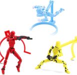 BBBin T13 Action Figure Set - 3Pcs 3D Printed Robo 13 Articulated Figures with Magnetic Feet and Interchangeable Parts for Collectors and Desktop Decoration（Need to Assemble） (Red Yellow Blue)