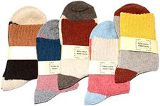 5Pairs Ladies Thermal Winter Socks Womens Thick Knitting Warm & Comfy Wool Crew Cotton Vintage Style Sock (E-Combine)