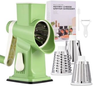Xilrvna Rotary Cheese Grater Hand Crank Transparent - Shredder Slicer Grinder 3 Stainless Steel Blades, Stable Suction, Labor-Saving Handle, Safe Kitchen Tool for Cheese, Vegetable, Nuts, Chocolate